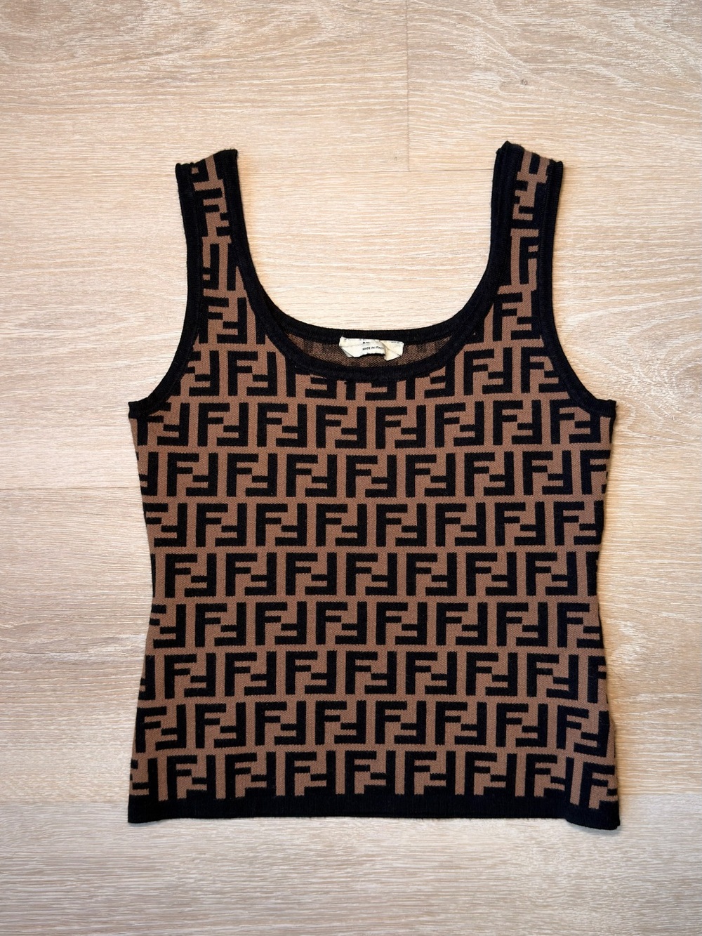 Fendi Brown & Black Logo Knit Tank Top